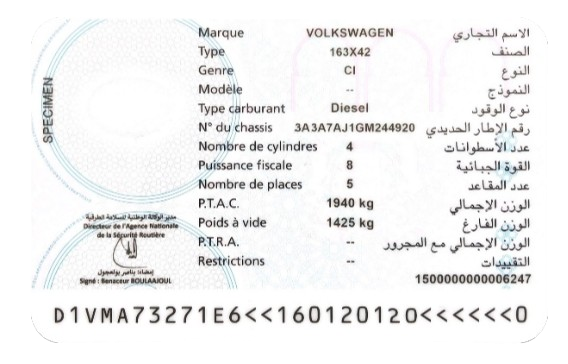 Certificat d immatriculation - page 1